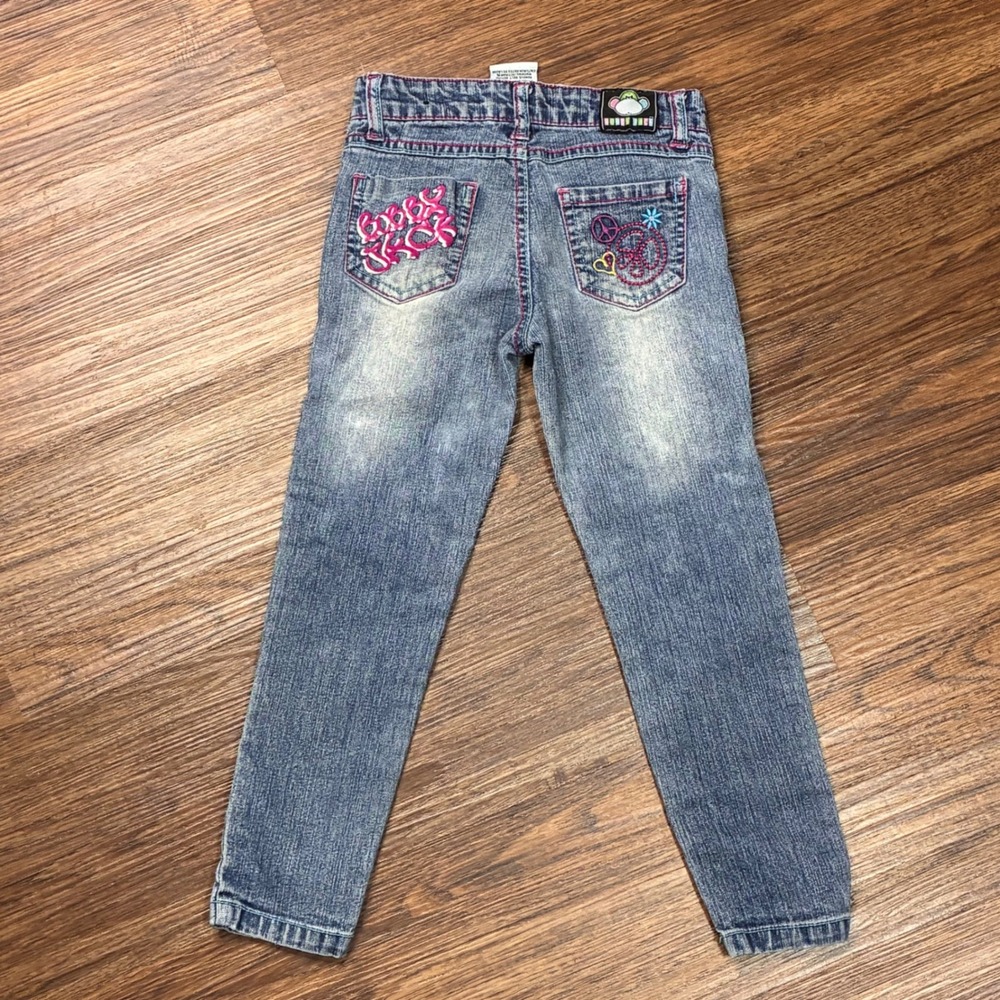 Bobby Jack Girls Jeans Size 5 Monkey Embroidered Peace Love Denim 2009
